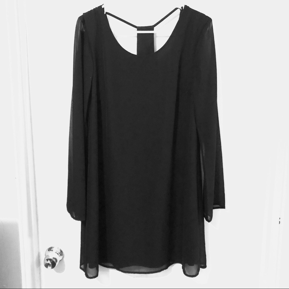 NWOT black chiffon shift dress with cutout back